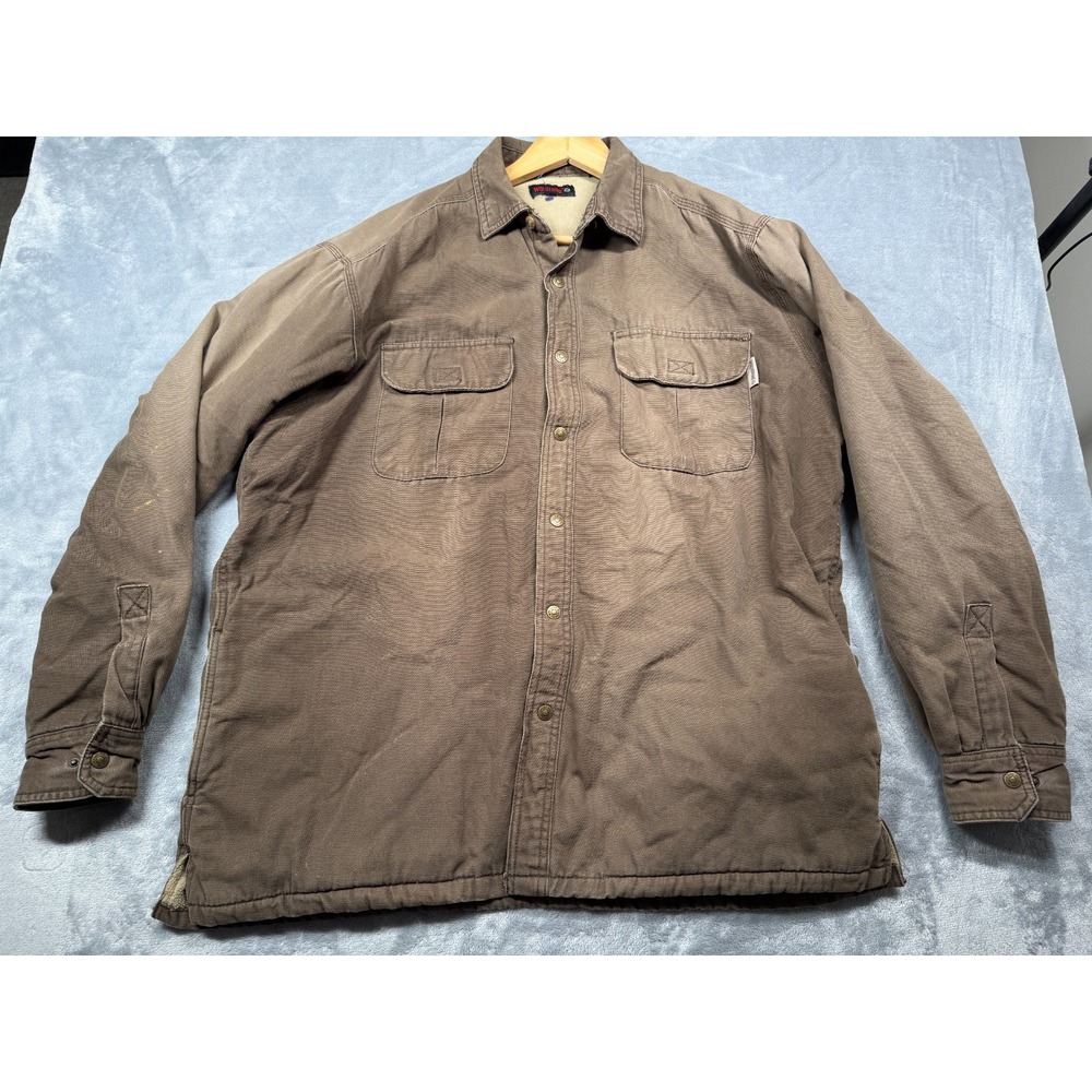 Wolverine Workwear Shirt Jacket Mens XL Brown Fleece Lined Canvas Hiking Outdoor